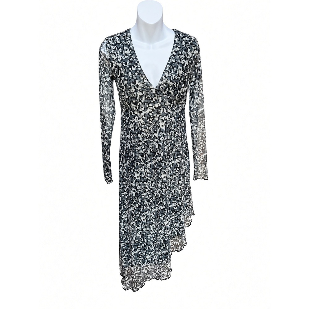 NWT Oak & Trellis Mesh Asymmetric Midi Dress Small Floral Green Black Grey Y2K